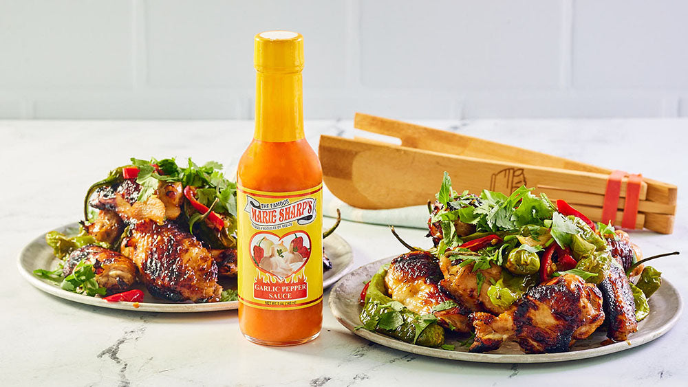 Air Fried Garlic Wings with Shishito Peppers and Marie Sharp’s Garlic Habanero Sauce - The Pepper Pantry (Formerly Marie Sharp's)