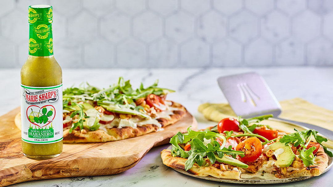 Spicy Tomato and Burrata Grilled Flatbreads with Marie Sharp’s Green Habanero Pepper Sauce - The Pepper Pantry (Formerly Marie Sharp's)