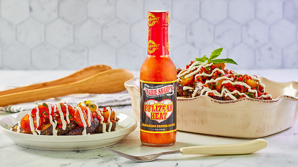 Cayenne Grilled Eggplant with Tomato Salad and Marie Sharp’s Belizean Heat Habanero Pepper Sauce - The Pepper Pantry (Formerly Marie Sharp's)