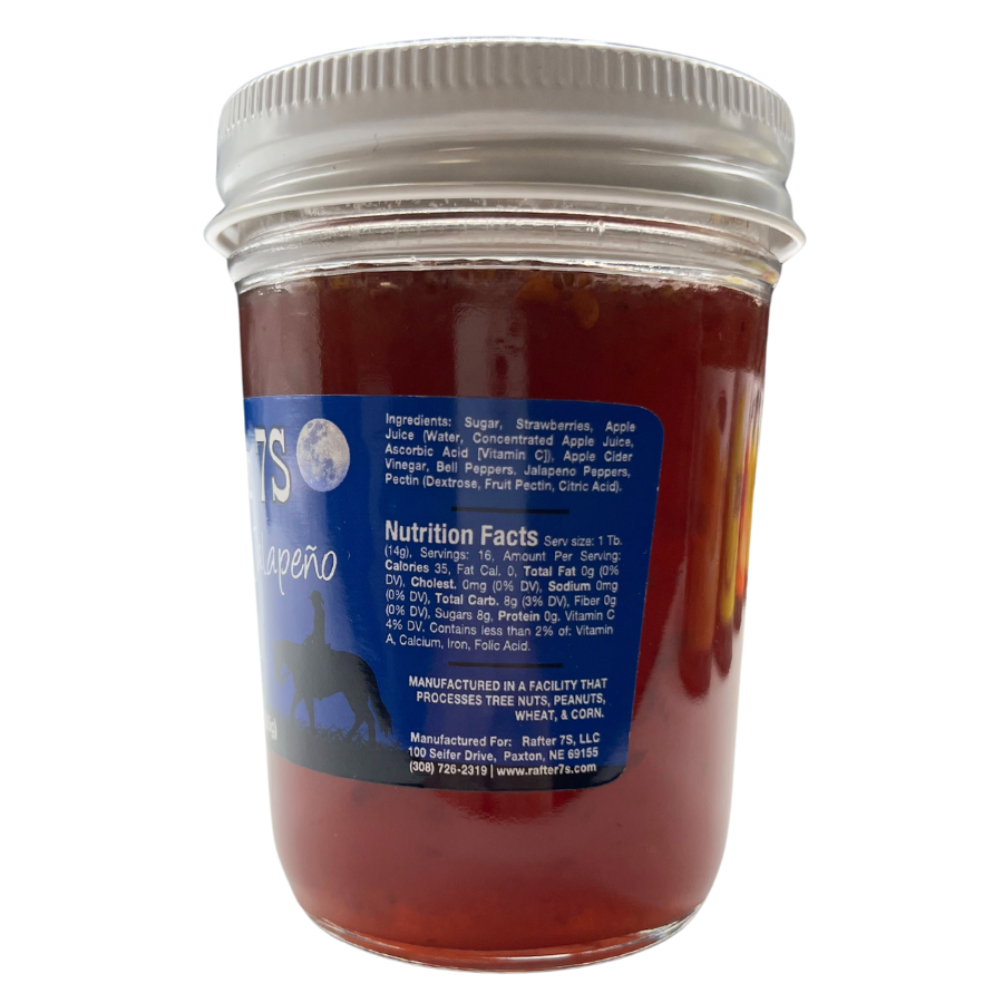 Strawberry Jalapeno Jelly | 8 oz. Jar | Sweet & Spicy Jelly | Fresh Strawberry & Jalapeno Blend | Made in Paxton, NE | Rafter 7S