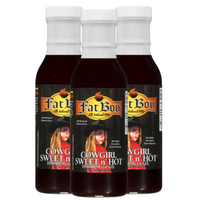 Cowgirl Sweet n' Hot BBQ Finishing Glaze | Pack of 3 | 12 fl oz | Gluten Free | Fat Boy Hickman's BBQ