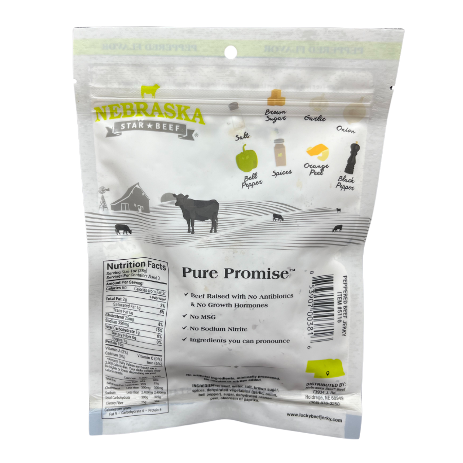 Black Pepper Beef Jerky | 3 oz. Bag | Pack of 6 | Big, Bold Flavor | Premium Jerky | Made in Holdrege, NE | Nebraska Star Beef