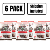 Red Pepper Beef Jerky | 1.5 oz. Bag | Black Pepper & Brown Sugar Blend | Tender | Carefully Cut, Trimmed, & Seasoned | All Natural | Nebraska Beef Jerky | Quick, Healthy Snack | 6 Pack | Shipping Included
