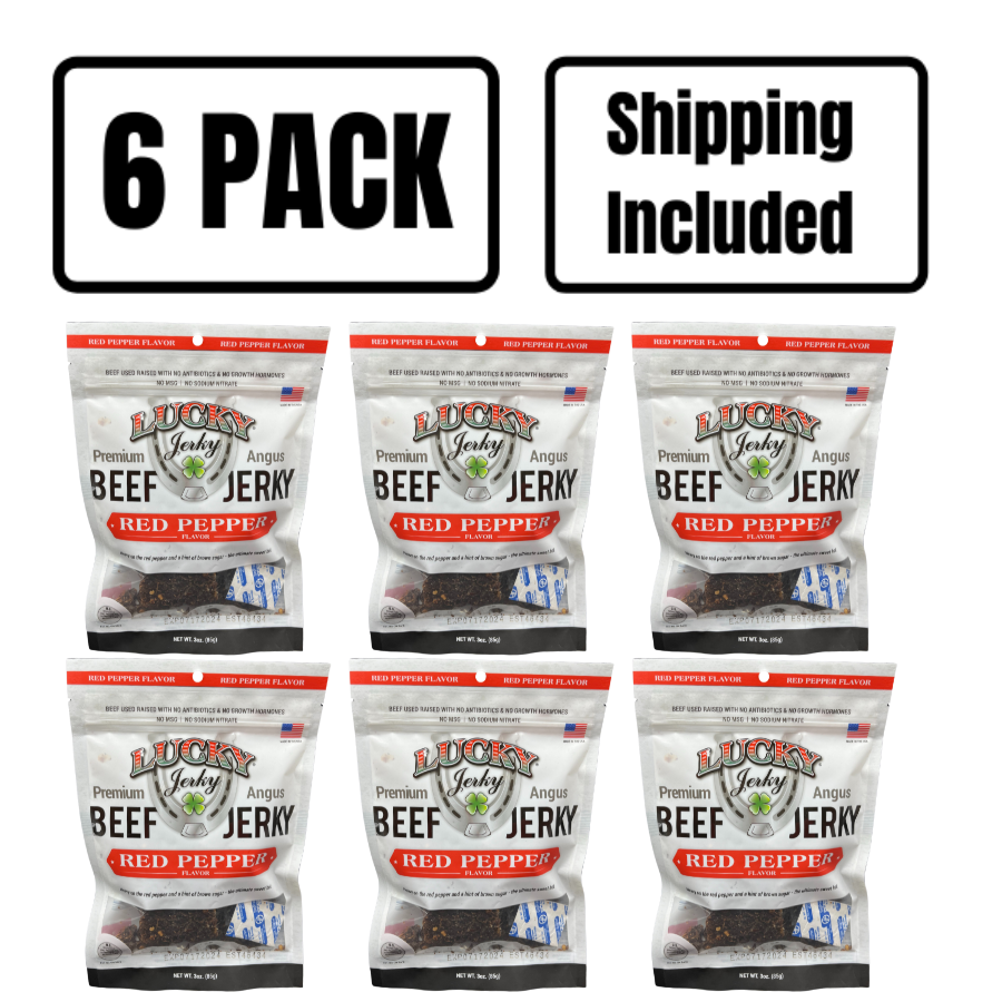 Red Pepper Beef Jerky | 3 oz. Bag | Perfect Balance Of Beef, Pepper, & Brown Sugar | Tender Cut Pieces | Burst Of Spicy Flavor | All Natural | Carefully Cooked, Cut, & Trimmed | Nebraska Cattle | Rich Source Of Natural Protein | 6 Pack | Shipping Included