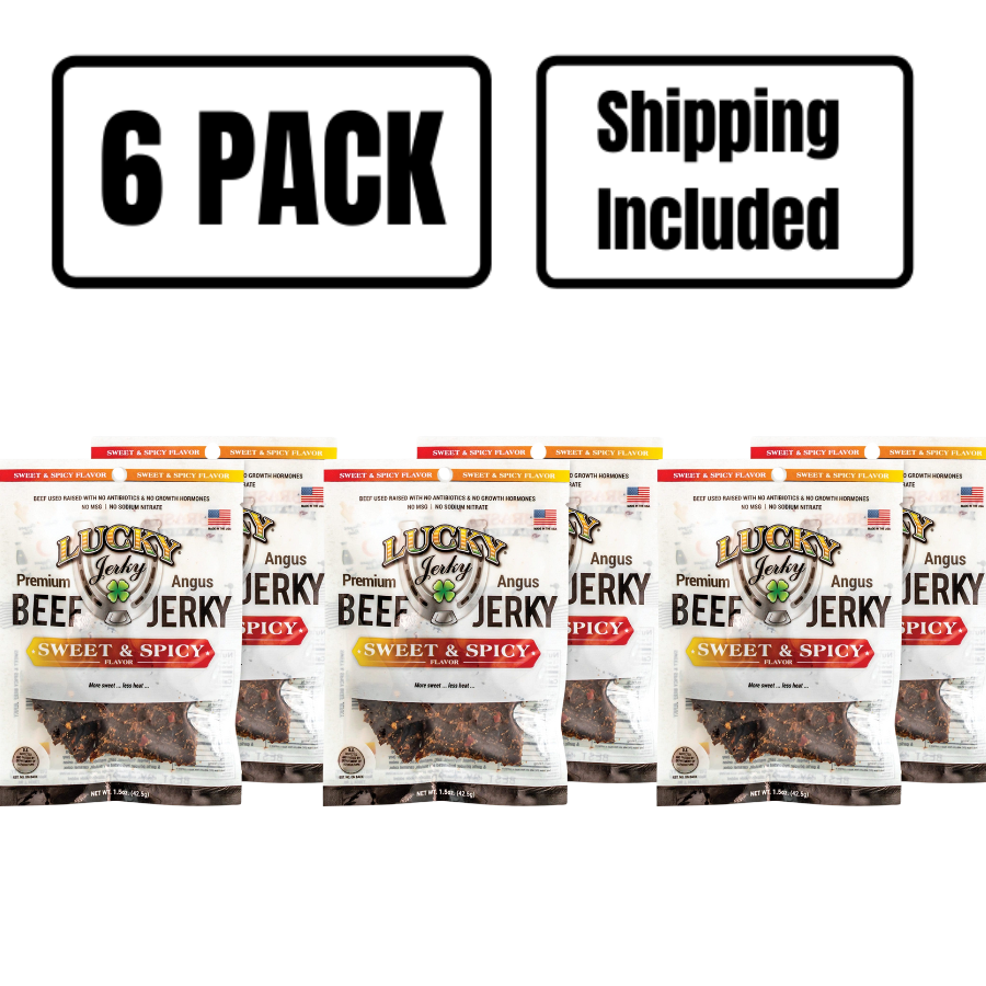 Sweet and Spicy Beef Jerky | 1.5 oz. Bag | Delicious Symphony Of Teriyaki & Red Pepper Flakes | High Protein Snack | Expertly Cooked, Trimmed, & Seasoned | Single Sourced Cattle | All Natural Jerky | Big, Bold Flavor | 6 Pack | Shipping Included