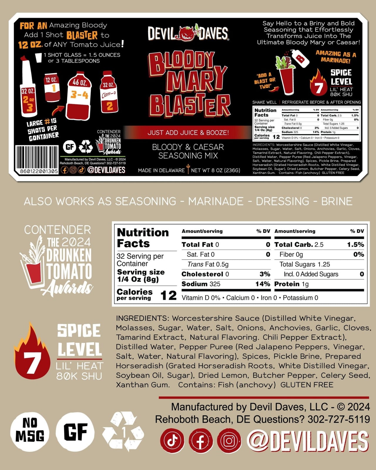 Blaster Original Bloody Mary Seasoning | 8 Oz - The Pepper Pantry (Formerly Marie Sharp's)