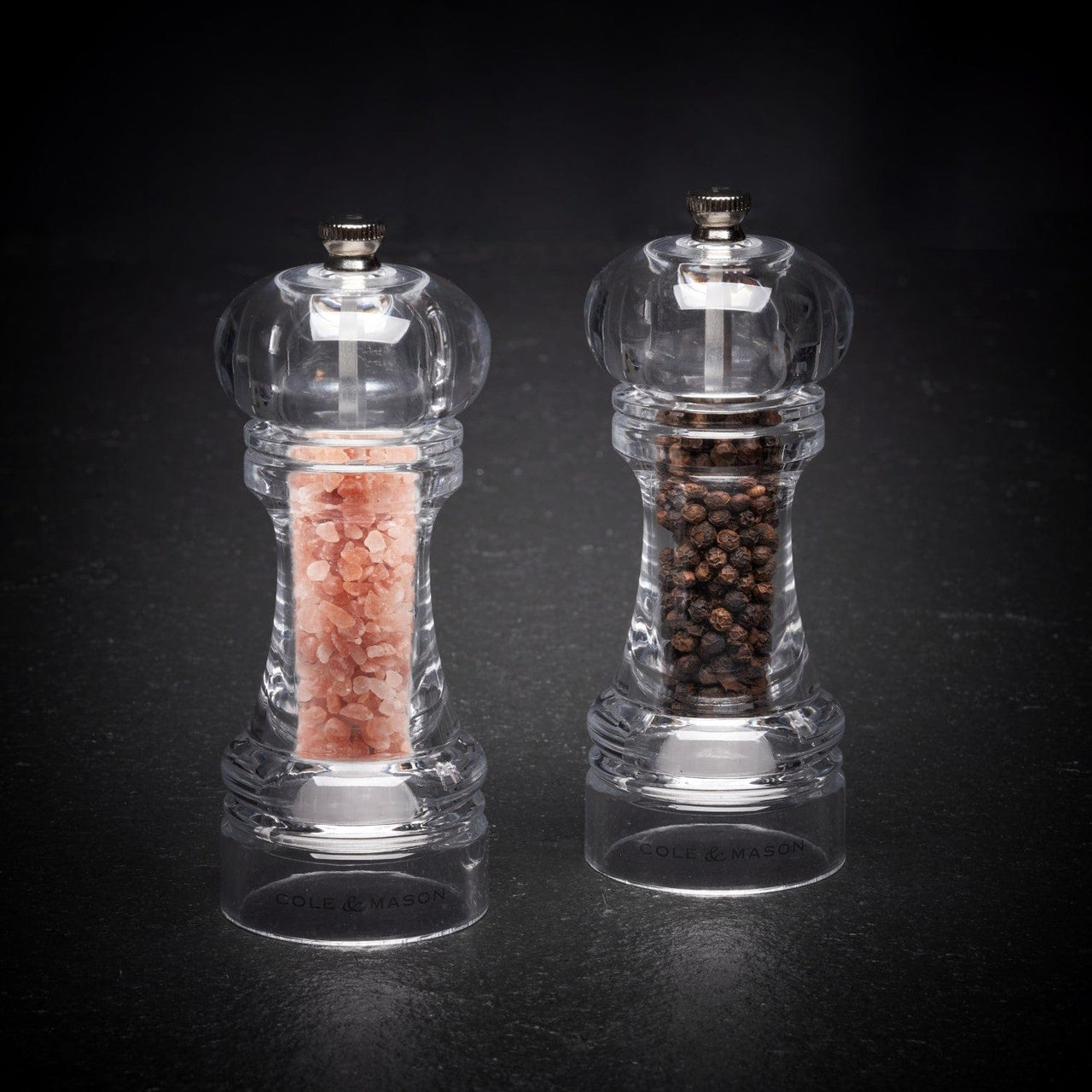 Cole & Mason Liverpool 5.5" Acrylic Salt & Pepper Mill Set with Himalayan Salt