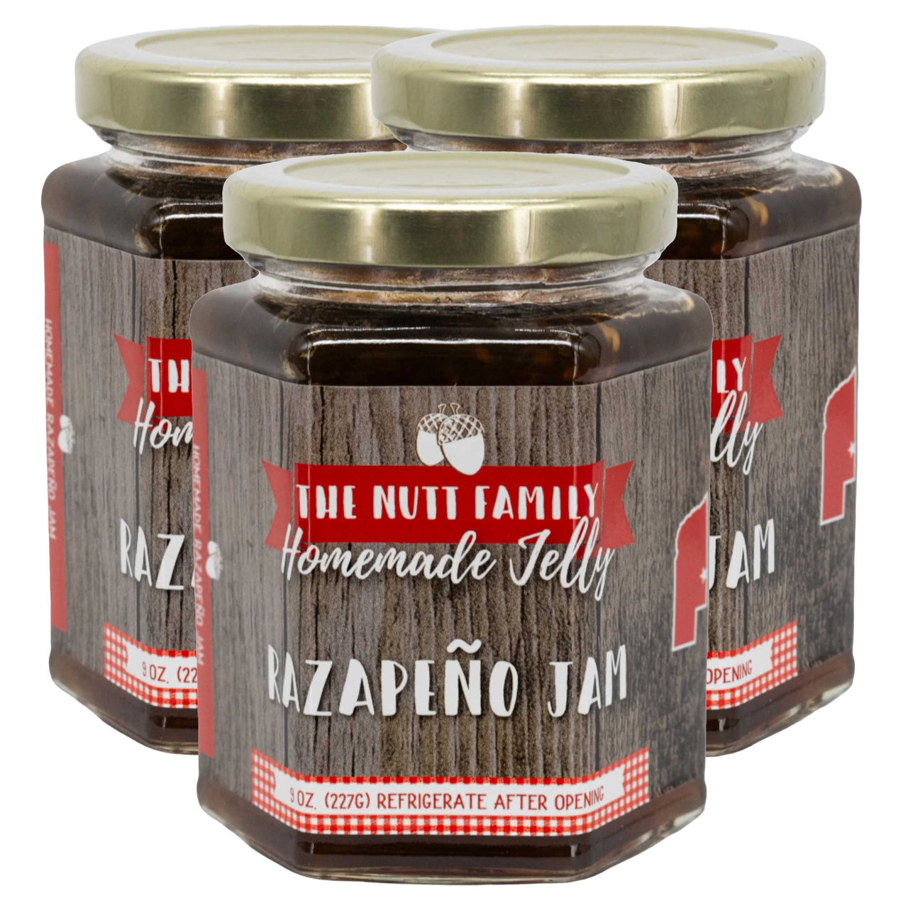 Razapeño Jam | 8 oz. Jar | Pack of 3 | Raspberry & Jalapeno Jam | Fruity Spice | Made in Ravenna, NE | Nutt Family Jams and Jellies