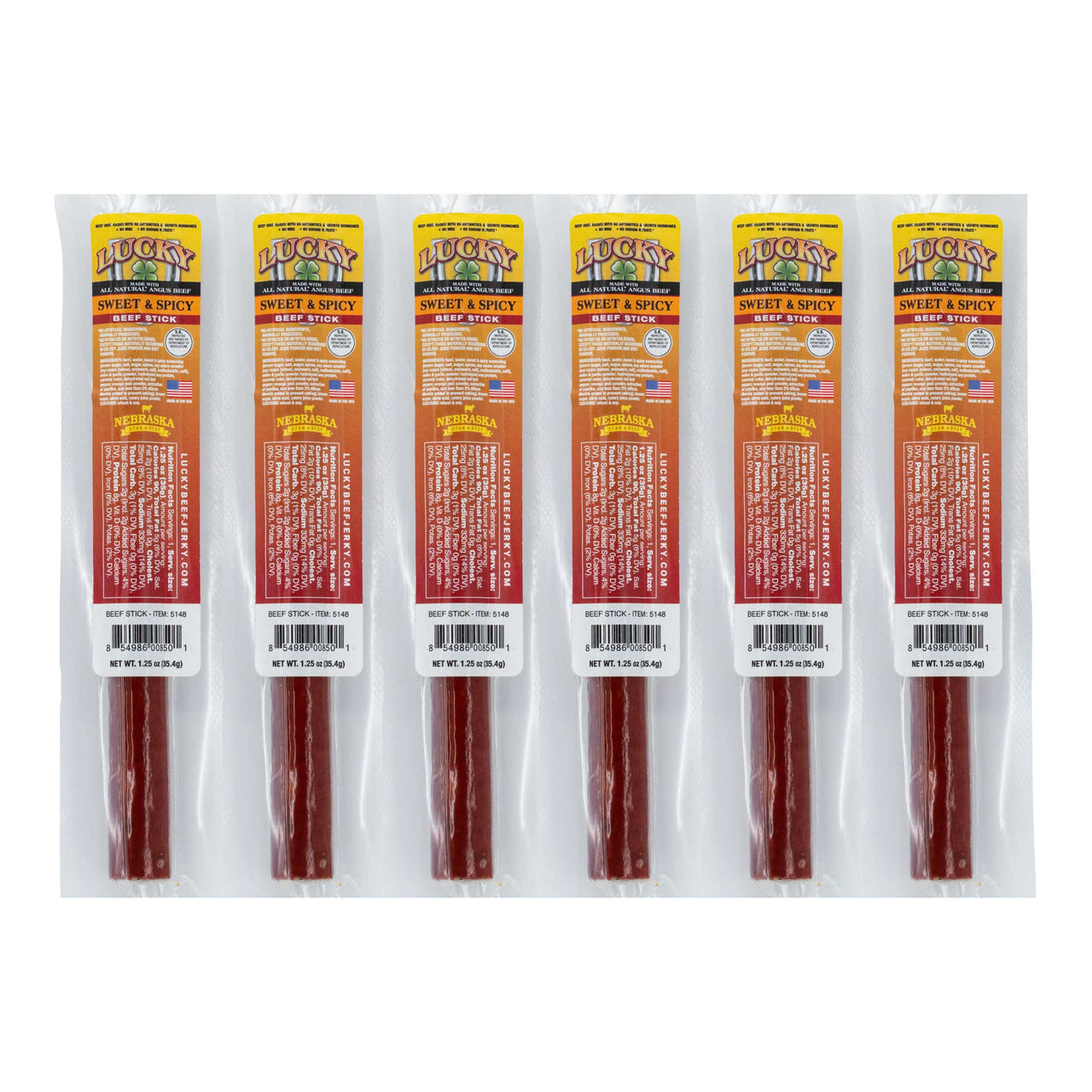Sweet & Spicy Beef Stick | 1.25 oz. | Tender Beef Jerky Coated In Savory Teriyaki & Red Pepper Flakes | Cooked To Perfection | Easy, Quick On-The-Go Snack | High Protein | Nebraska Beef | 6 Pack | Shipping Included