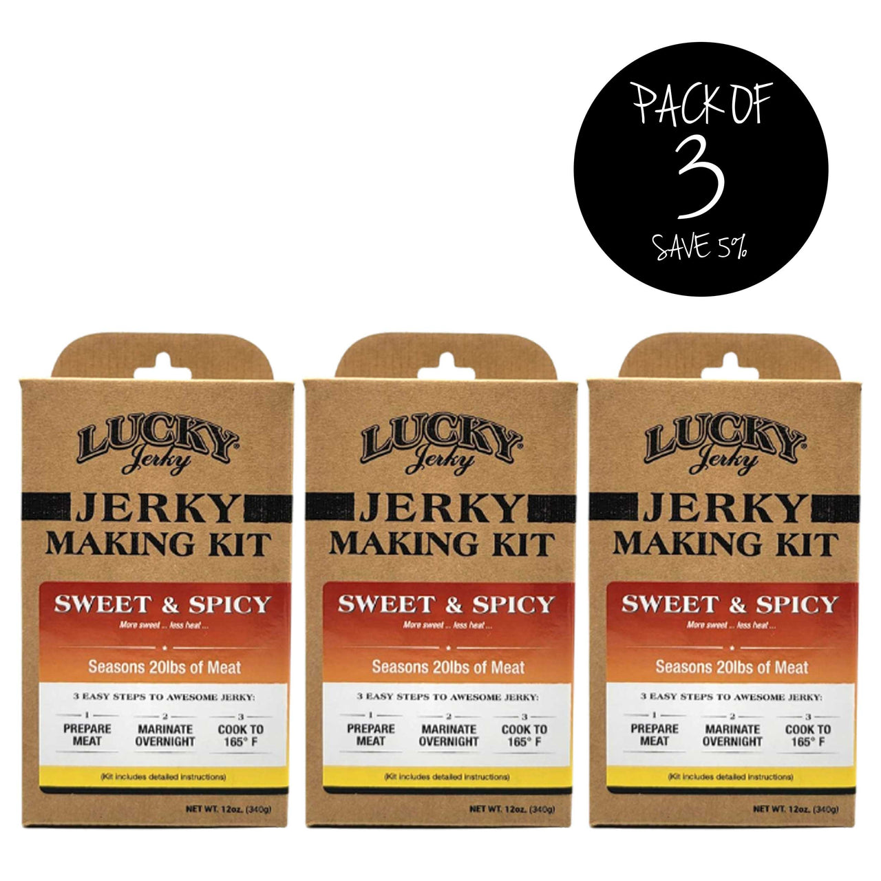 Jerky Making Kit | Pack of 3 | 12 oz. Box | Sweet & Spicy Flavor | Perfect Blend Of Teriyaki, Brown Sugar, & A Dash Of Red Pepper Heat | Detailed Instructions Included | Sweet And Savory Flavor | Fun Family Project | Seasons 20 LBS. Of Meat