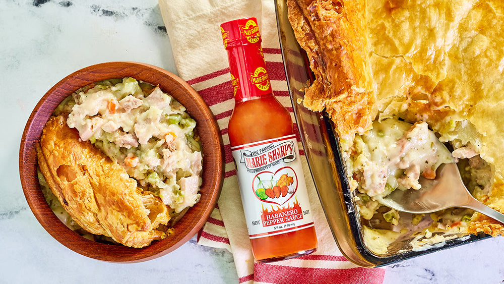 Chicken and Leek Casserole under Puff Pastry with Marie Sharp’s Belizean Heat