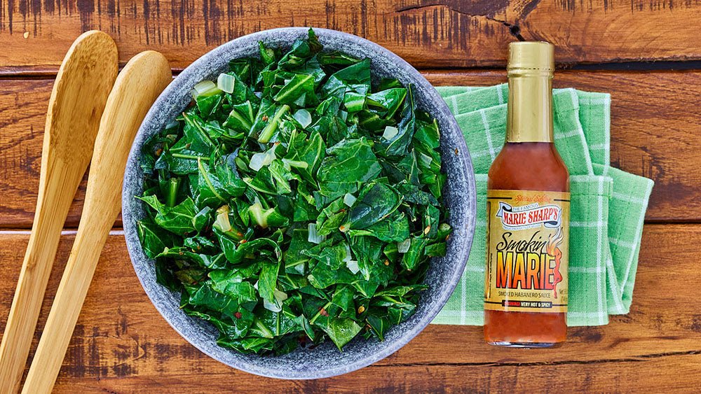 Collard Greens with Ham Hock Recipe and Marie Sharp’s Smokin’ Marie - The Pepper Pantry (Formerly Marie Sharp's)