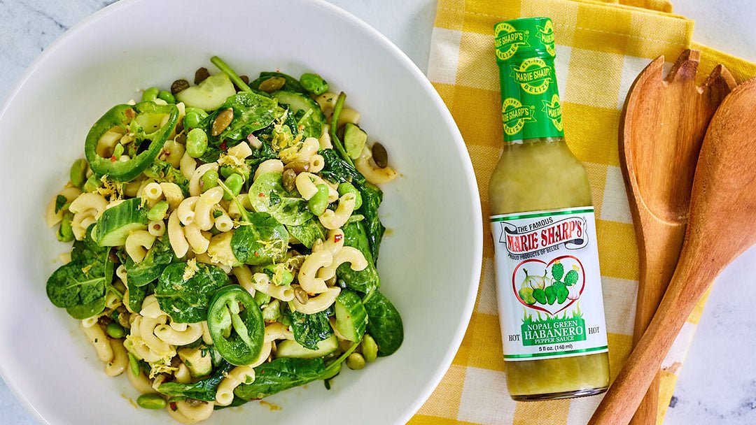 Green Pasta Salad with Marie Sharp’s Green Habanero Pepper Sauce - The Pepper Pantry (Formerly Marie Sharp's)