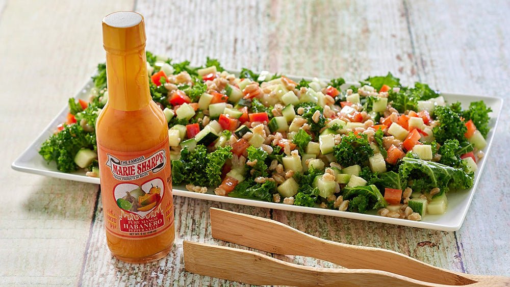 Mediterranean Farro Salad Recipe with Marie Sharp’s Mango Habanero Pepper Sauce - The Pepper Pantry (Formerly Marie Sharp's)