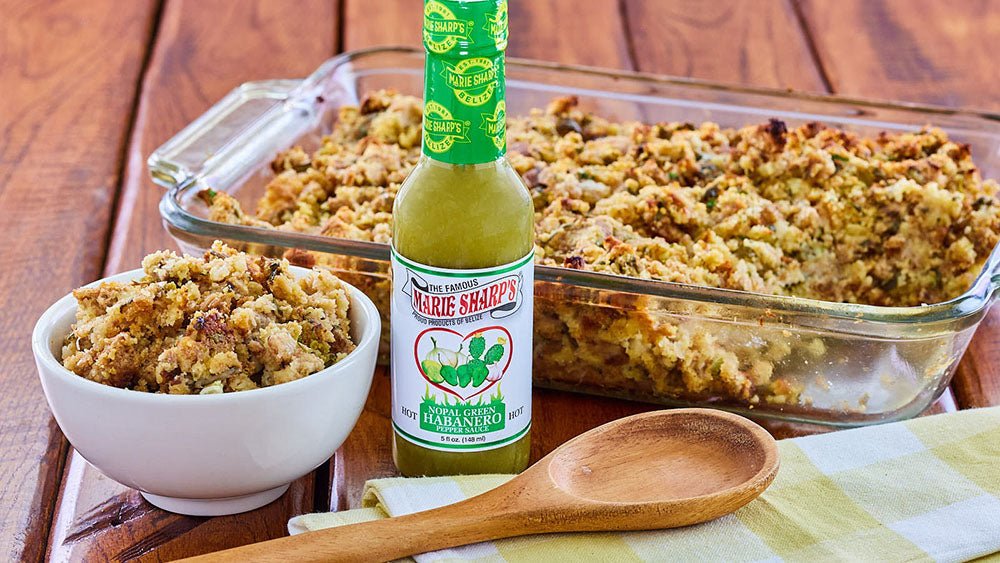 Oyster Dressing with Cornbread and Marie Sharp’s Nopal Green Habanero Pepper Sauce - The Pepper Pantry (Formerly Marie Sharp's)