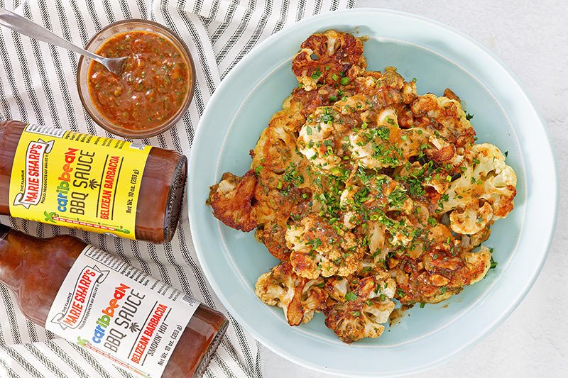 Roasted Cauliflower Steak Recipe with Marie Sharp's Caribbean BBQ Sauce—Belizean Barbacoa - Pepperheadz Company Store