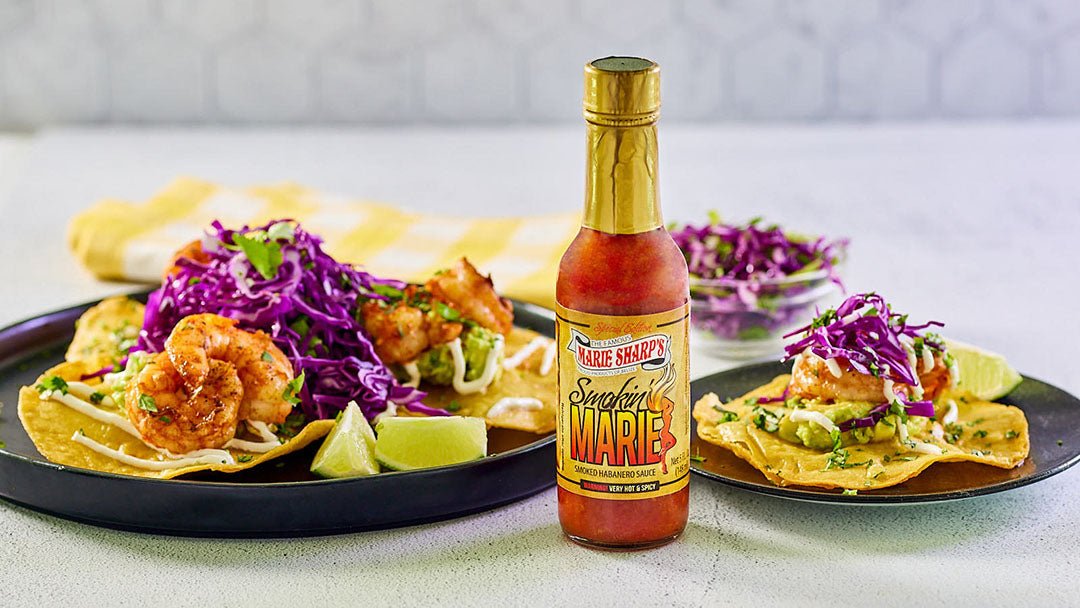 Shrimp and Avocado Tostadas with Marie Sharp’s Smokin’ Marie Habanero Pepper Sauce - The Pepper Pantry (Formerly Marie Sharp's)