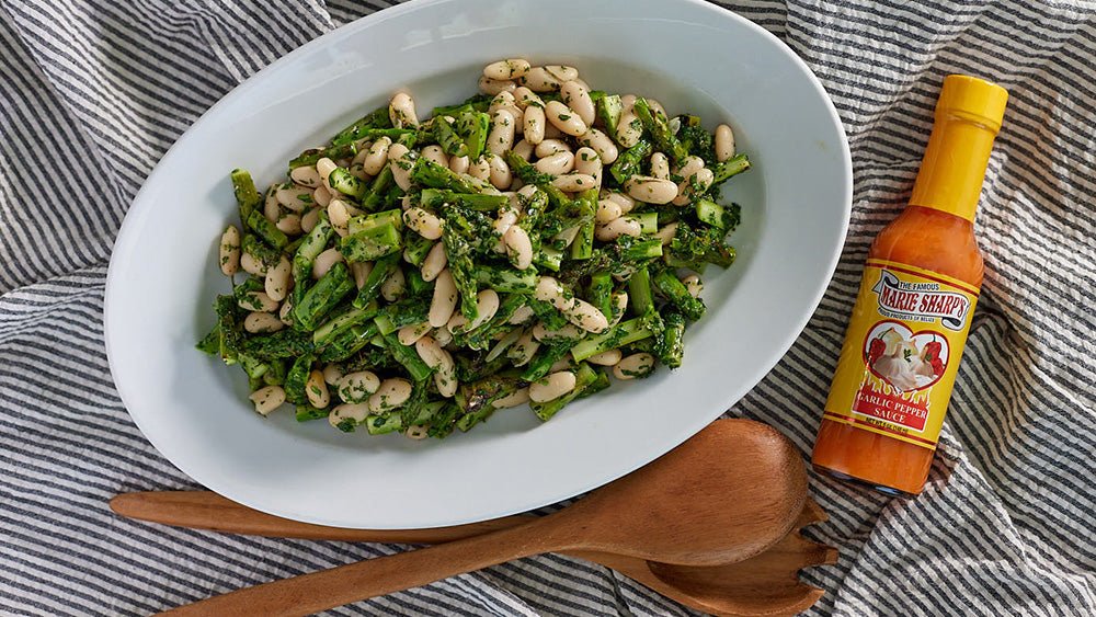 White Bean and Asparagus Salad Recipe with Marie Sharp’s Garlic Habanero Hot Sauce - Pepperheadz Company Store