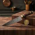 Two-Tone Wood Chef Knife with Brass Ring Accents for Everyday Kitchen Prep