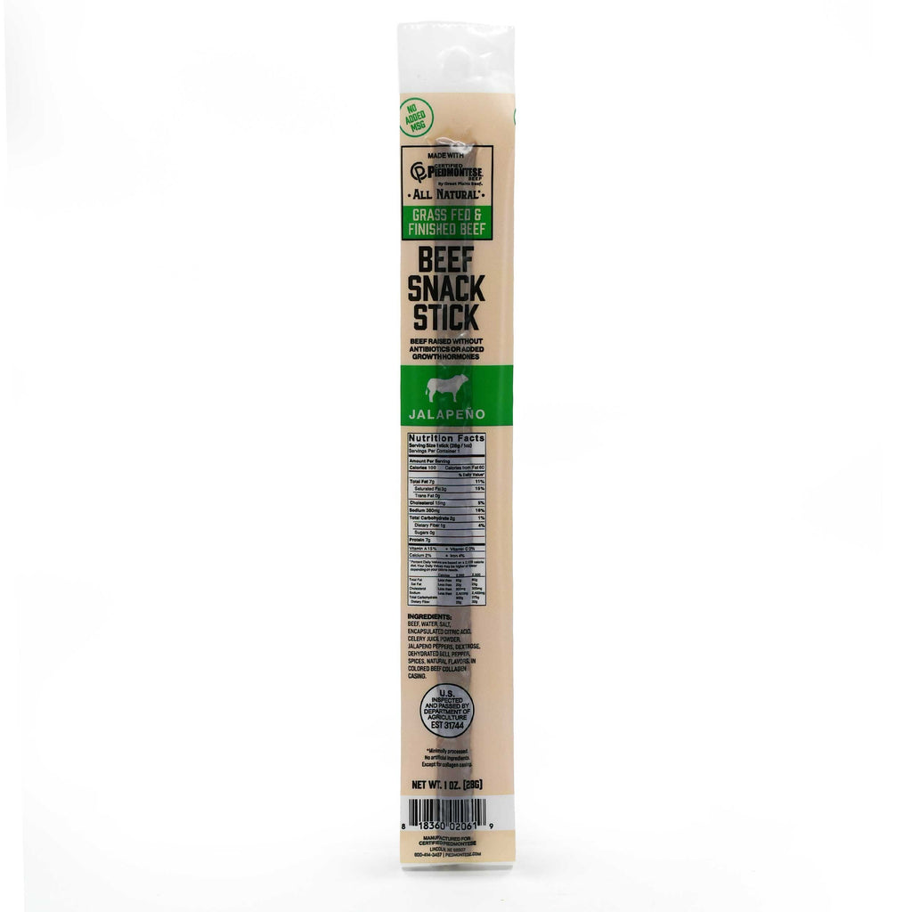 Beef Stick | 1 oz. | Jalapeño Flavor | Certified Piedmontese Beef | Grass Fed & Finished Beef | High Protein Snack | All Natural Ingredients