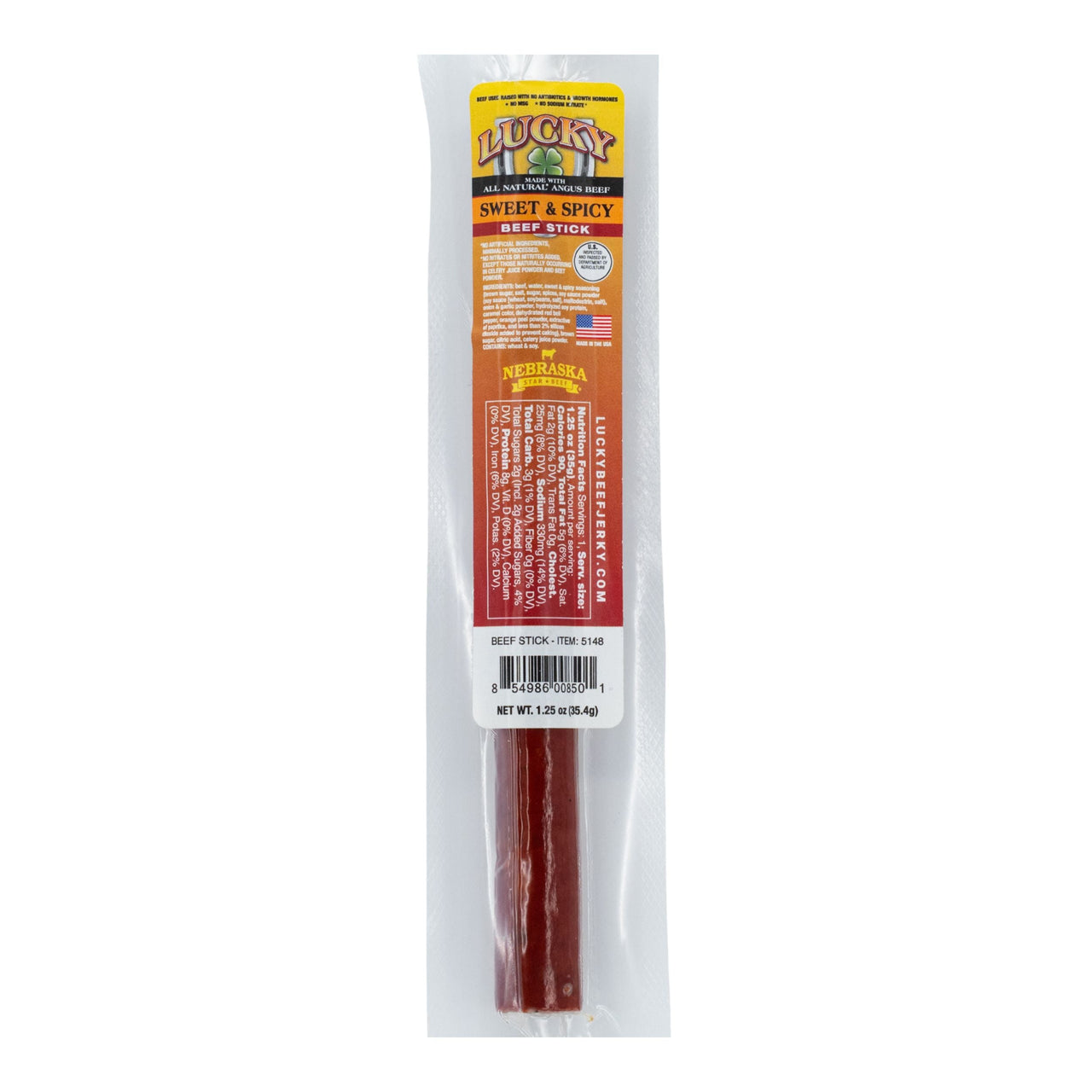 Sweet & Spicy Beef Stick | 1.25 oz. | Tender Beef Jerky Coated In Savory Teriyaki & Red Pepper Flakes | Cooked To Perfection | Easy, Quick On-The-Go Snack | High Protein | Nebraska Beef | 6 Pack | Shipping Included