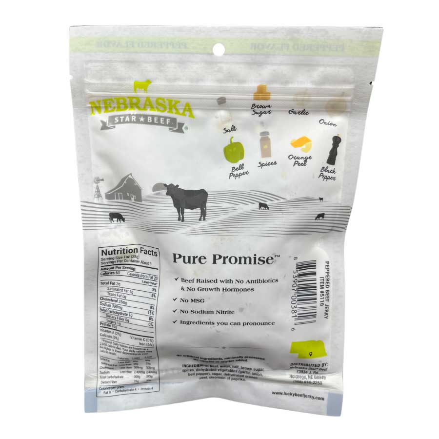 Black Pepper Beef Jerky | 3 oz. Bag | Big, Bold Flavor | Tender Jerky | Made in Holdrege, NE | Nebraska Star Beef