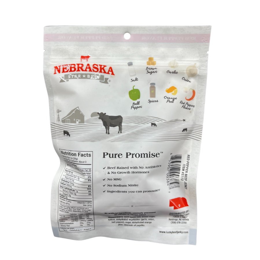 Red Pepper Beef Jerky | 3 oz. Bag | Savory & Sweet Blend Of Beef, Pepper, & Brown Sugar | Tender, Thick Cut Pieces | Spice Lovers' Favorite Snack | All Natural | Cooked To Perfection | Hand Selected Cattle | Natural Protein | 2 Pack | Shipping Included