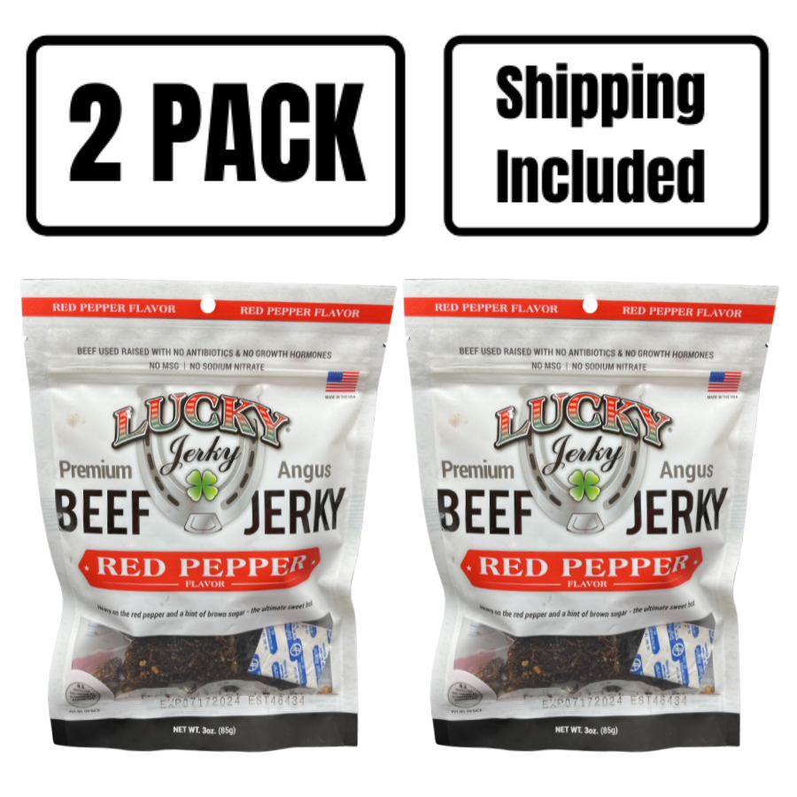 Red Pepper Beef Jerky | 3 oz. Bag | Savory & Sweet Blend Of Beef, Pepper, & Brown Sugar | Tender, Thick Cut Pieces | Spice Lovers' Favorite Snack | All Natural | Cooked To Perfection | Hand Selected Cattle | Natural Protein | 2 Pack | Shipping Included