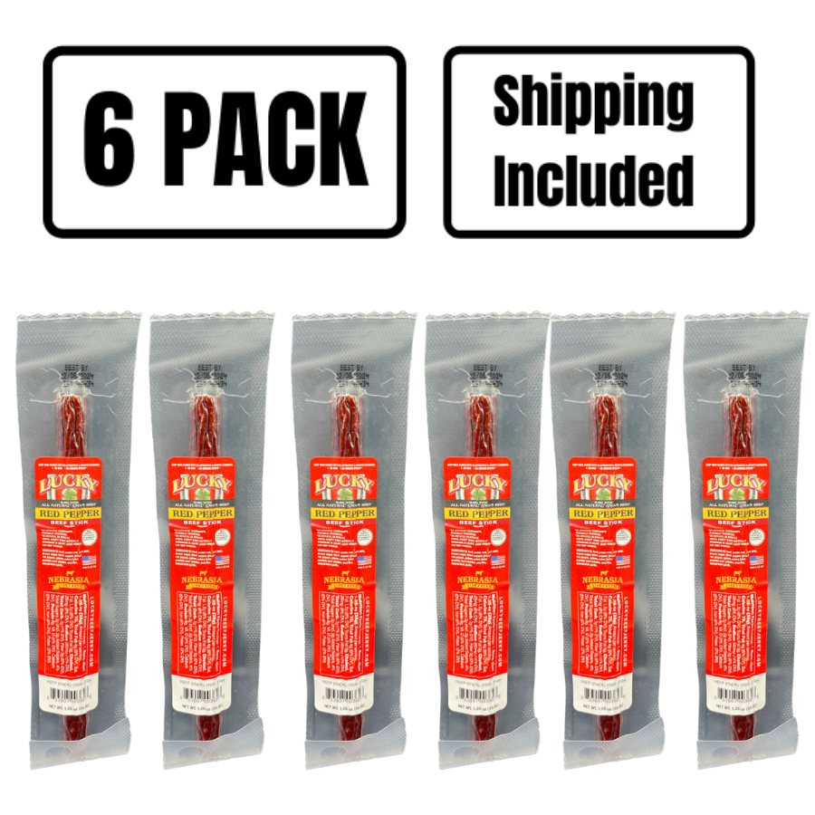 Red Pepper Beef Stick | 1.25 oz. | Perfectly Cooked Hot, Sweet, & Premium All Natural Beef | Spice Lovers | Spicy Snack | All Natural | Nebraska Beef | Expertly Cooked & Seasoned | Lean, Tender Beef | 6 Pack | Shipping Included