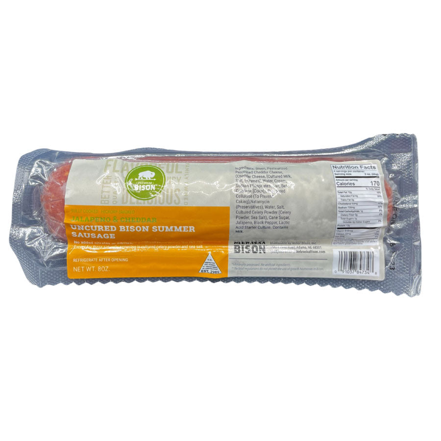 Jalapeno Peppercheese Summer Sausage | All Natural Bison Meat | High Protein Snack | No MSG | Ready To Eat | Charcuterie Meat | 7-8 oz. Roll | Cooked To Tender Perfection | Extra Kick In Every Bite | Perfect Gift Idea