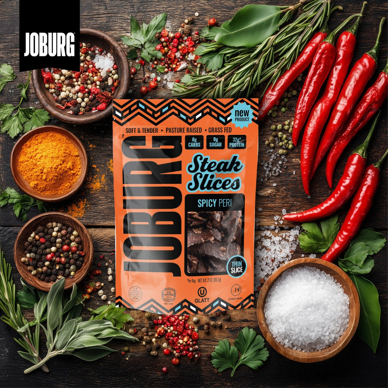 Spicy Peri Peri Beef Biltong Steak Slices - 12 Pack