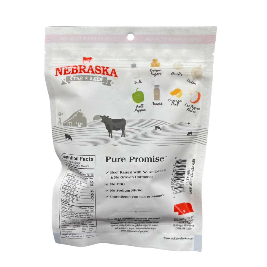Red Pepper Beef Jerky | 3 oz. Bag | Perfect Balance Of Beef, Pepper, & Brown Sugar | Tender Meat | Burst Of Bold, Spicy Flavor | All Natural | Cooked To Perfection | Single Sourced, Hand Selected Cattle | Rich Source Of Natural Protein