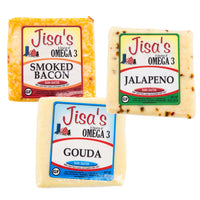 Best Nebraska Farmstead Cheese Block 3 Piece Sampler | Gouda, Smoked Bacon, Jalapeno | Made in Small Batches | Hand-Cut and Carefully Aged