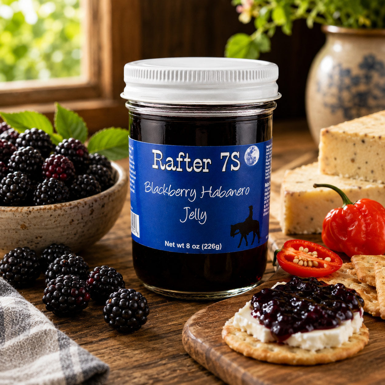 Blackberry Habanero Jelly | 8 oz. | 3 Pack | Fruity Spice | Hand-Picked Berries | Sweet & Spicy Jelly | Made in Paxton, NE | Rafter 7S