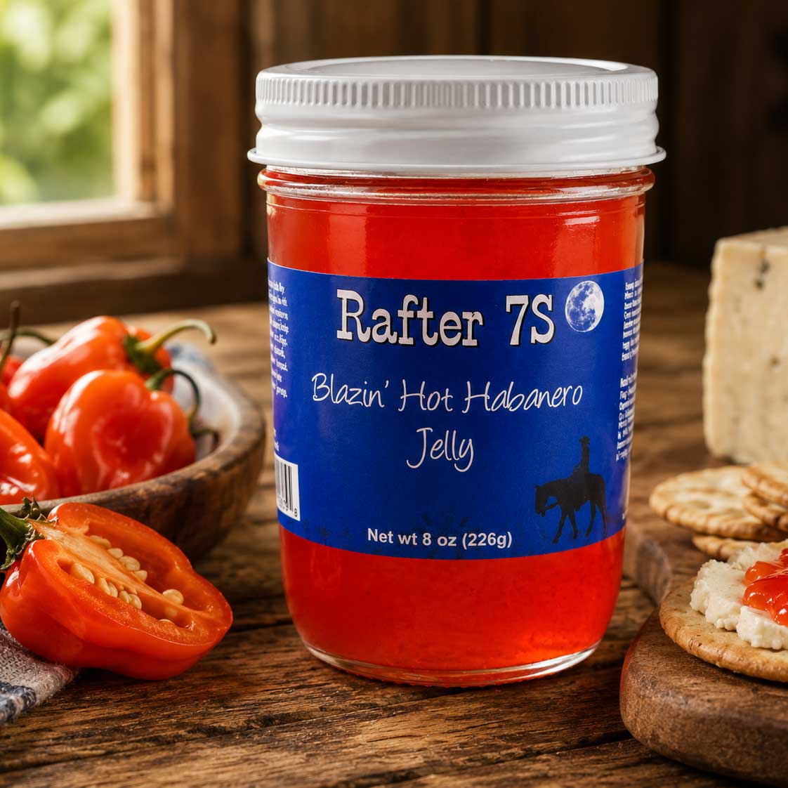 Blazin' Hot Habanero Jelly | 8 oz. | Hot Fruit Jelly | Meat Glaze | All Natural | Jelly Cream Cheese Dip | Made in Paxton, NE | Rafter 7S