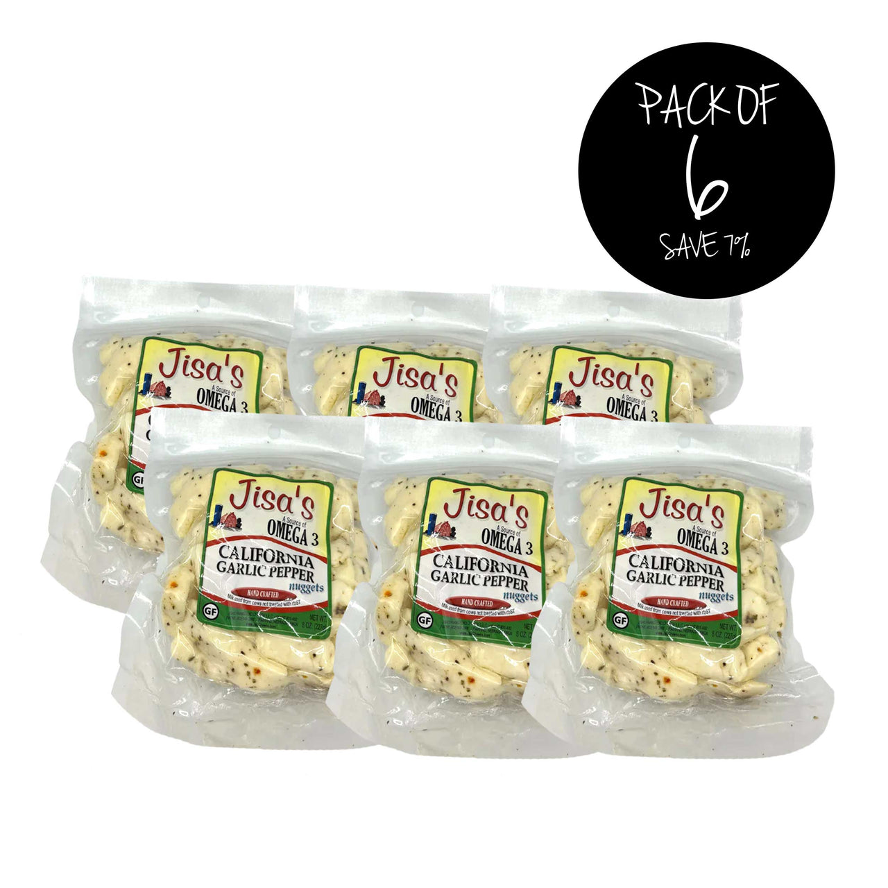 California Garlic Pepper Nuggets | Pack of 6 | 8 oz Each | Artisan Cheese | Made in Small Batches | Jisa's Farmstead Cheese
