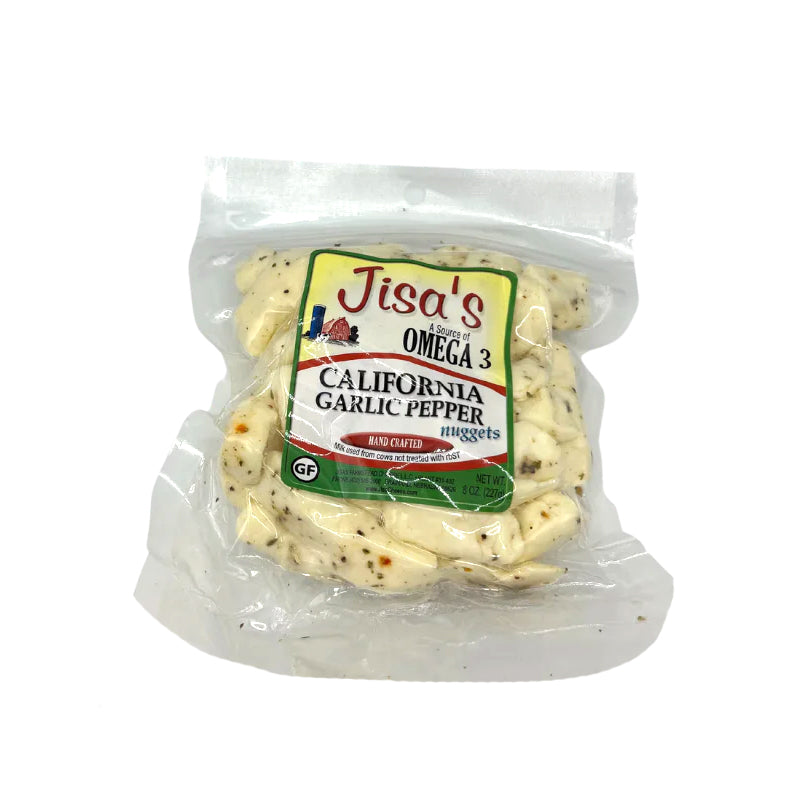 California Garlic Pepper Nuggets | Pack of 6 | 8 oz Each | Artisan Cheese | Made in Small Batches | Jisa's Farmstead Cheese