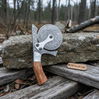 Damascus Steel Pizza Cutter Wheel with Wooden Handle – Handmade Kitchen Tool