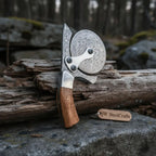 Damascus Steel Pizza Cutter Wheel with Wooden Handle – Handmade Kitchen Tool