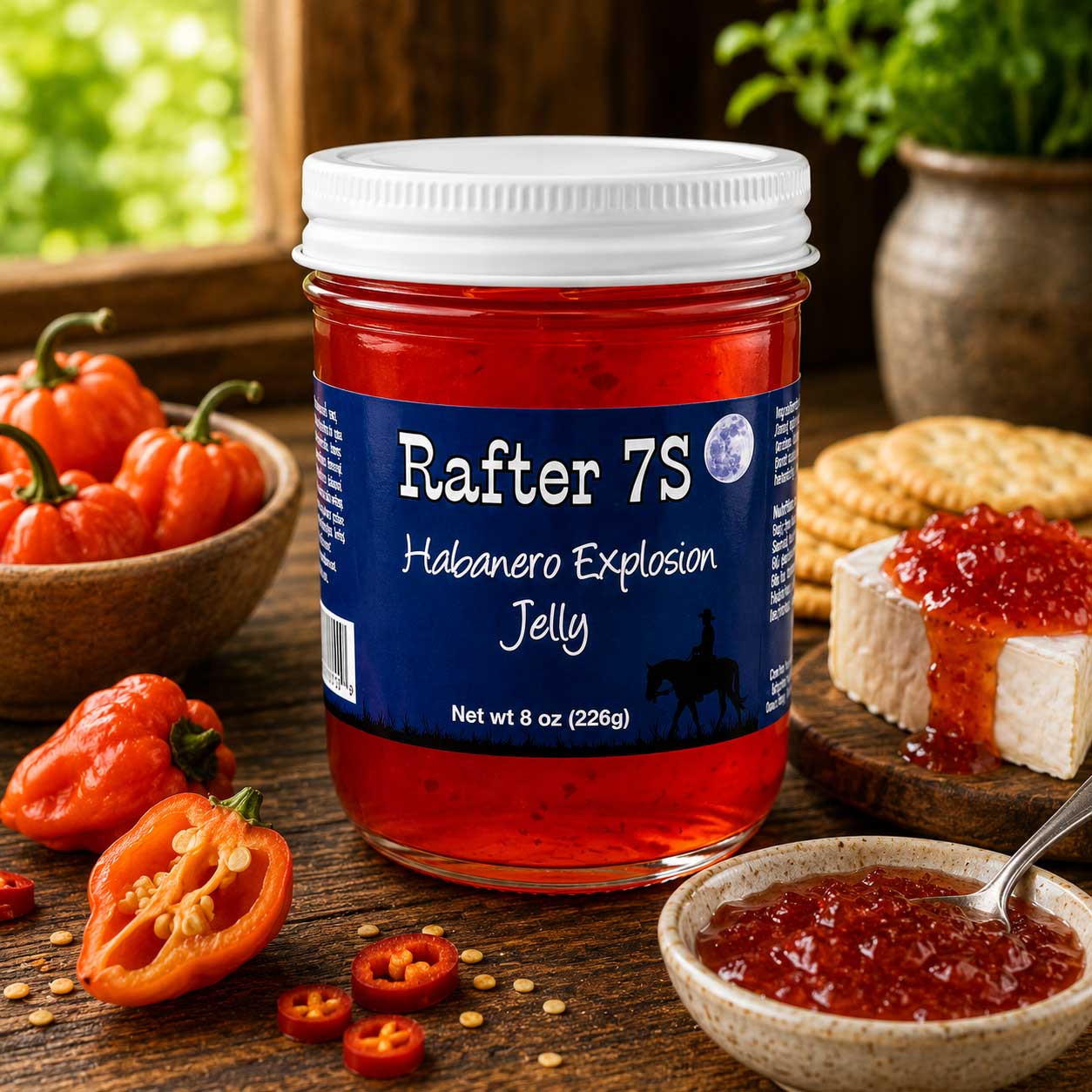 Habanero Explosion Jelly | 8 oz. | Hot and Spicy Jelly Spread | Meat Glaze | Fresh Habanero | Made in Paxton, NE | Rafter 7S