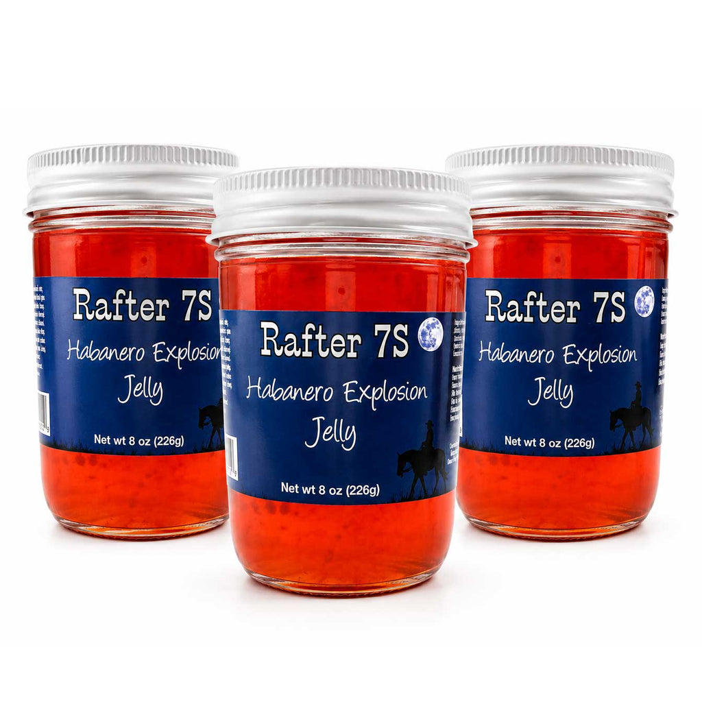 Habanero Explosion Jelly | 8 oz. | 3 Pack | Spicy Jelly | Meat Glaze | Cream Cheese Topping | Made in Paxton, NE | Rafter 7S