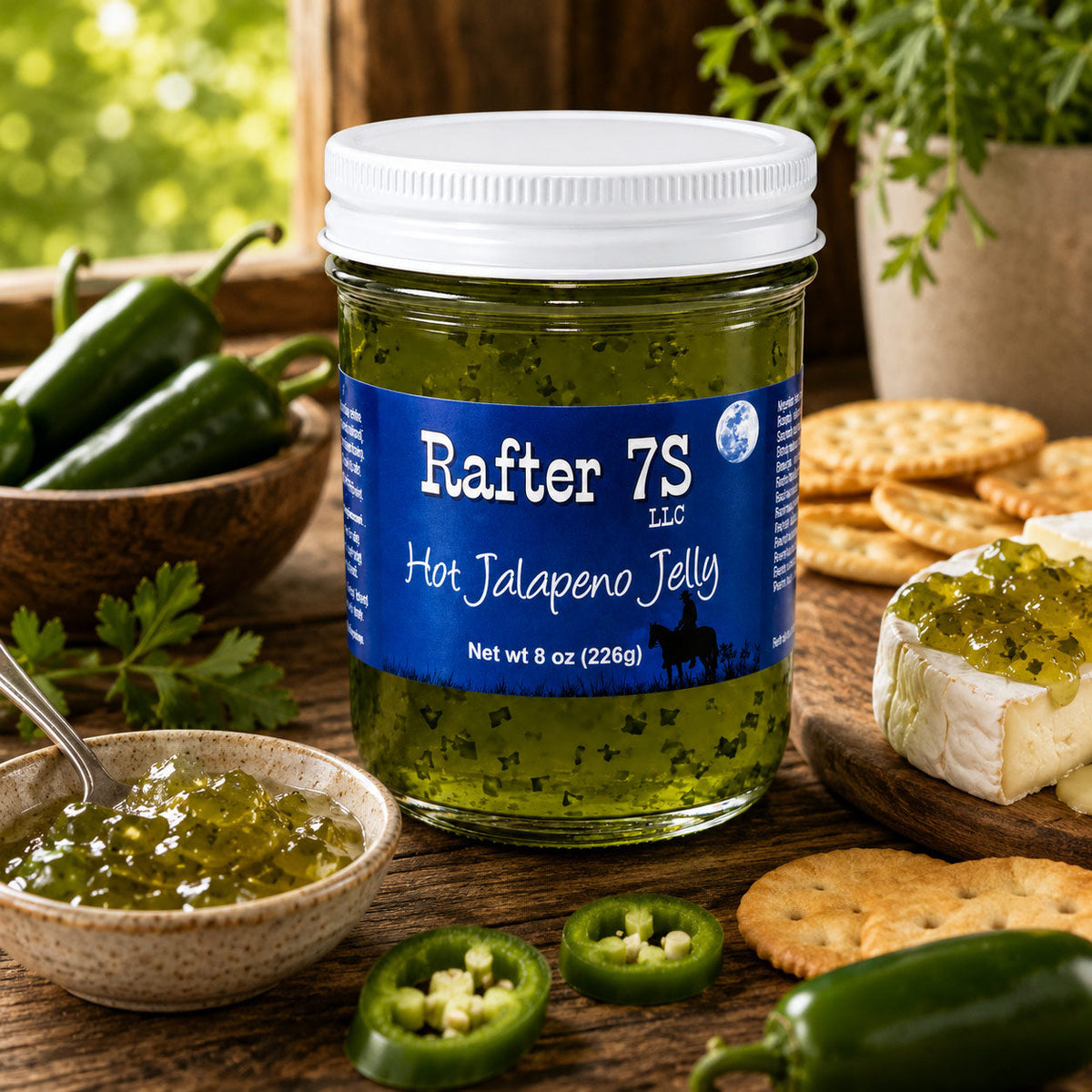 Hot Jalapeno Jelly | 8 oz. | Hand-Picked Peppers | Spicy Jalapeno Jelly Spread | Flavorful | Made in Paxton, NE | Rafter 7S