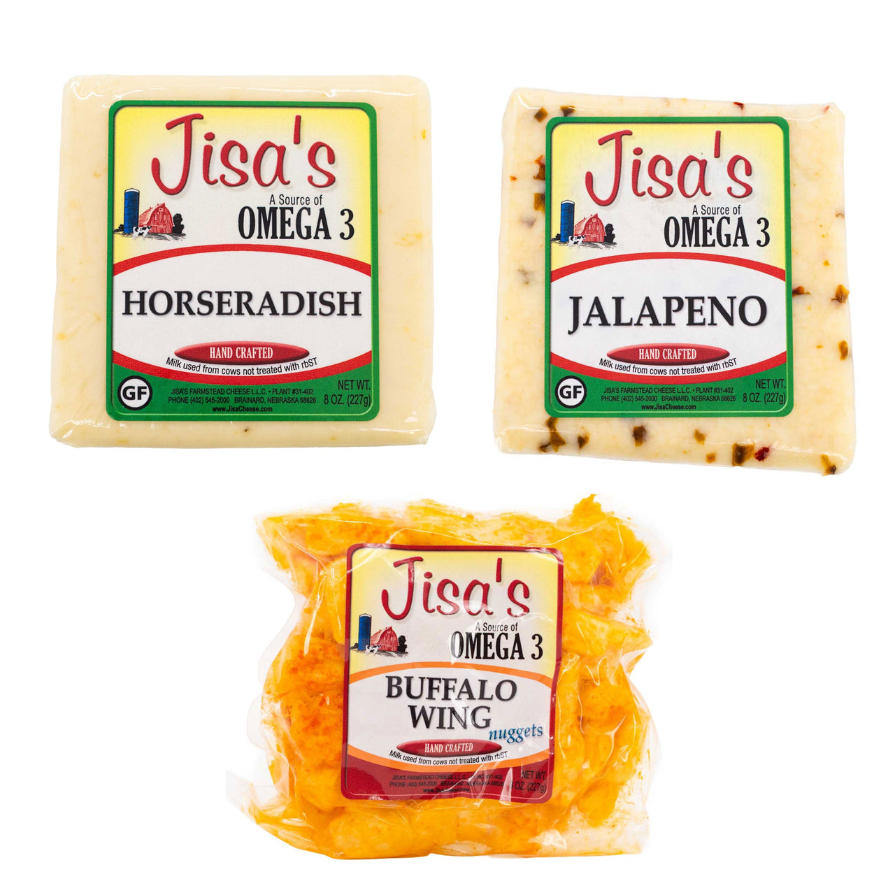 Best Nebraska Farmstead Cheese 3 Piece Sampler | Jalapeno, Buffalo Wing, BLVD Tank 7 Farmhouse Ale | Made in Small Batches