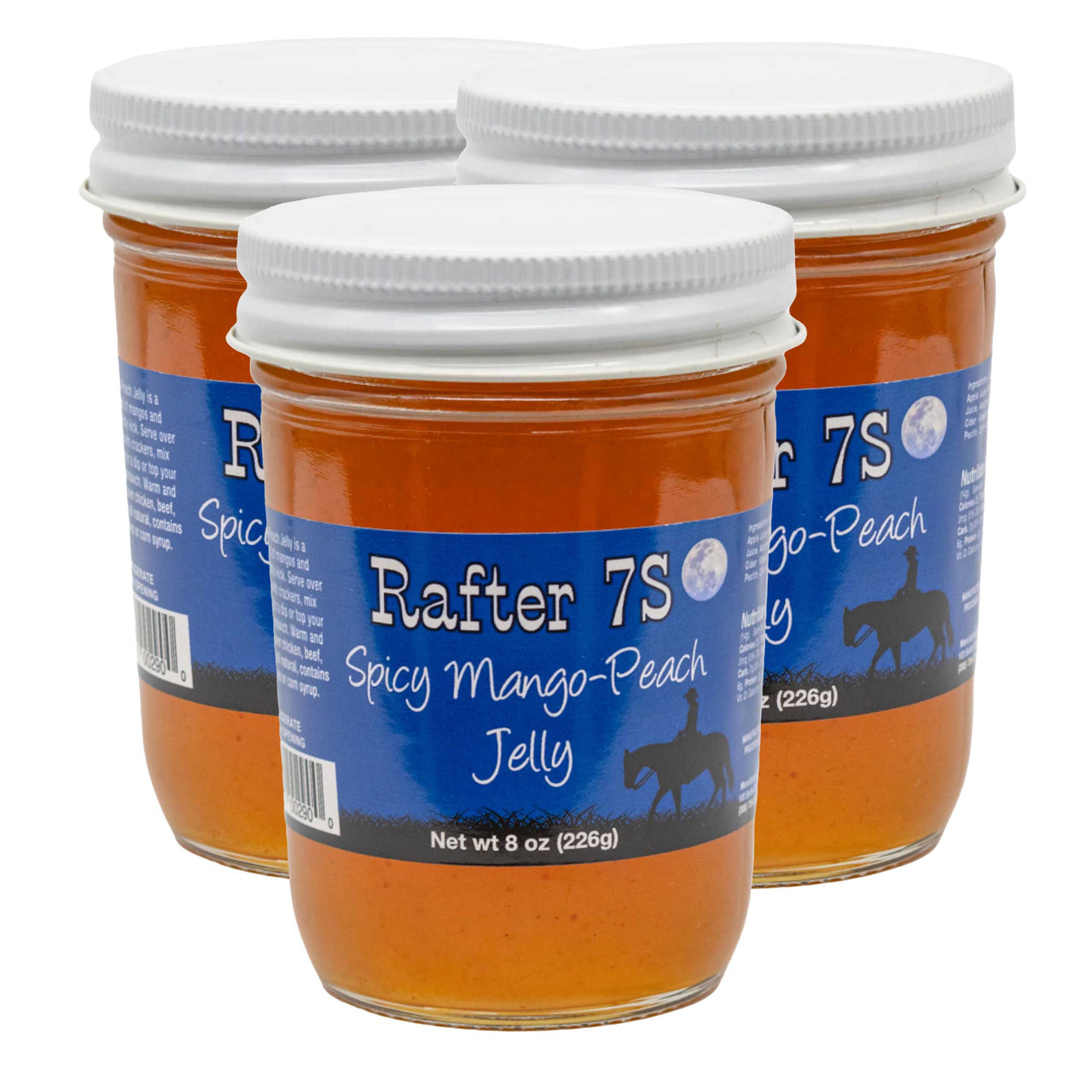 Spicy Mango-Peach Jelly | 8 oz. | 3 Pack | Tangy With A Hint of Spice | Fresh Fruit Flavor | Made in Paxton, NE | Rafter 7S