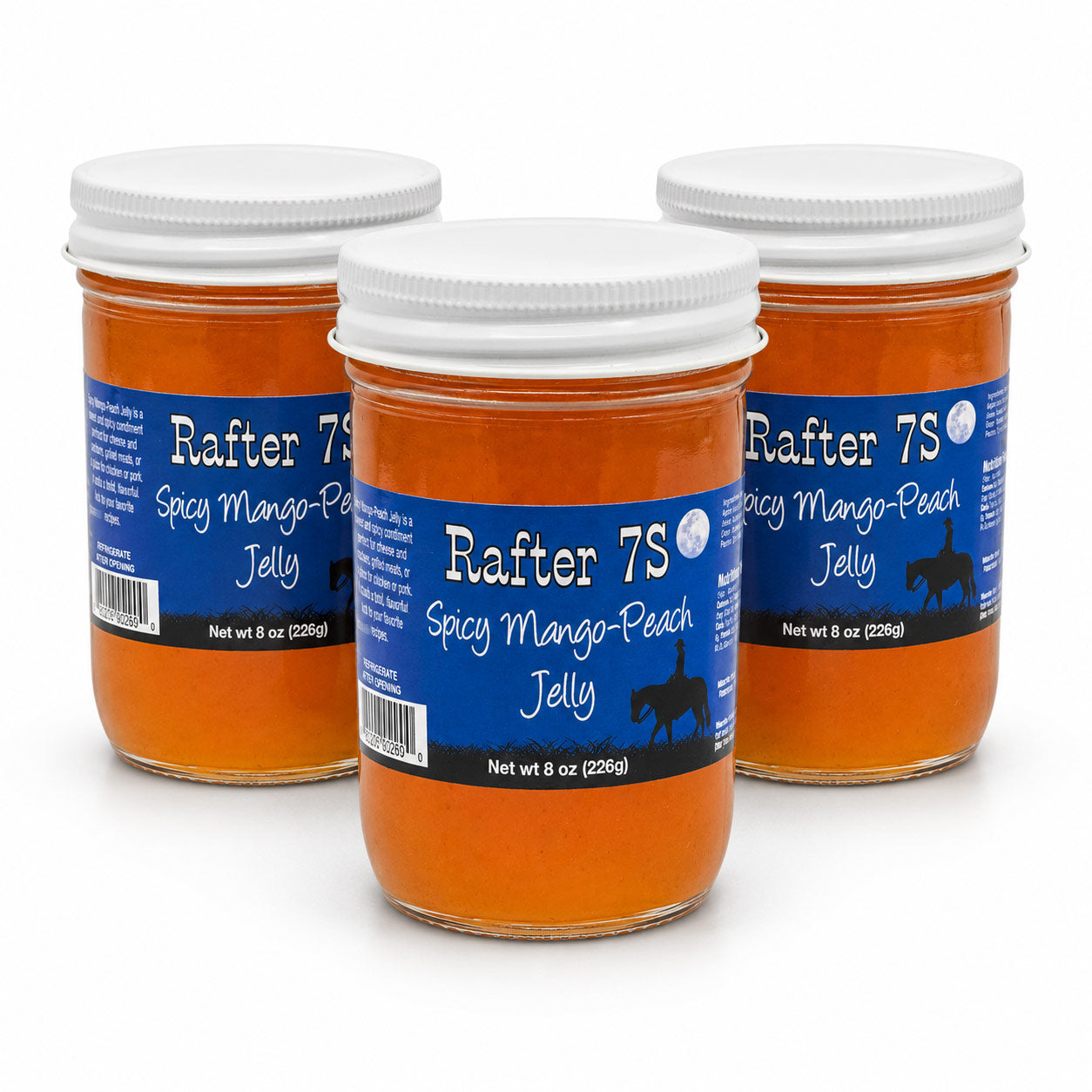 Spicy Mango-Peach Jelly | 8 oz. | 3 Pack | Tangy With A Hint of Spice | Fresh Fruit Flavor | Made in Paxton, NE | Rafter 7S