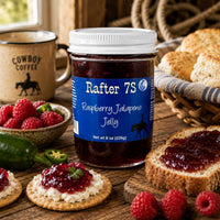 Raspberry Jalapeno Jelly | 8 oz. | Sweet & Spicy Jelly | Cream Cheese Jelly | Fresh Raspberries | Made in Paxton, NE | Rafter 7S