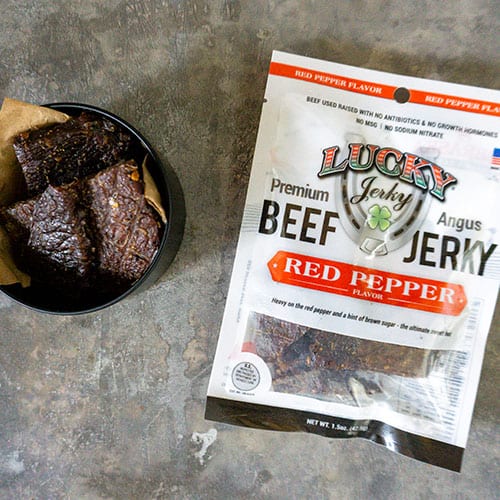 Sale Close Dated | Red Pepper Beef Jerky | 1.5 oz. Bag | Black Pepper With Hint Of Brown Sugar | Tender | Expertly Cut, Trimmed, & Seasoned | All Natural | Nebraska Jerky | Perfect Everyday Snack