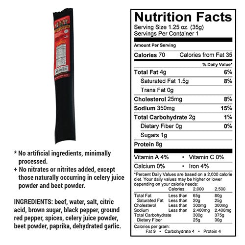 Red Pepper Beef Stick | 1.25 oz. | Mouthwatering Combination Of Hot, Sweet, & Premium All Natural Beef | Perfect For Spice Lovers | Spicy Snack | All Natural | Nebraska Beef | Expertly Cooked & Seasoned | Lean, Tender Beef