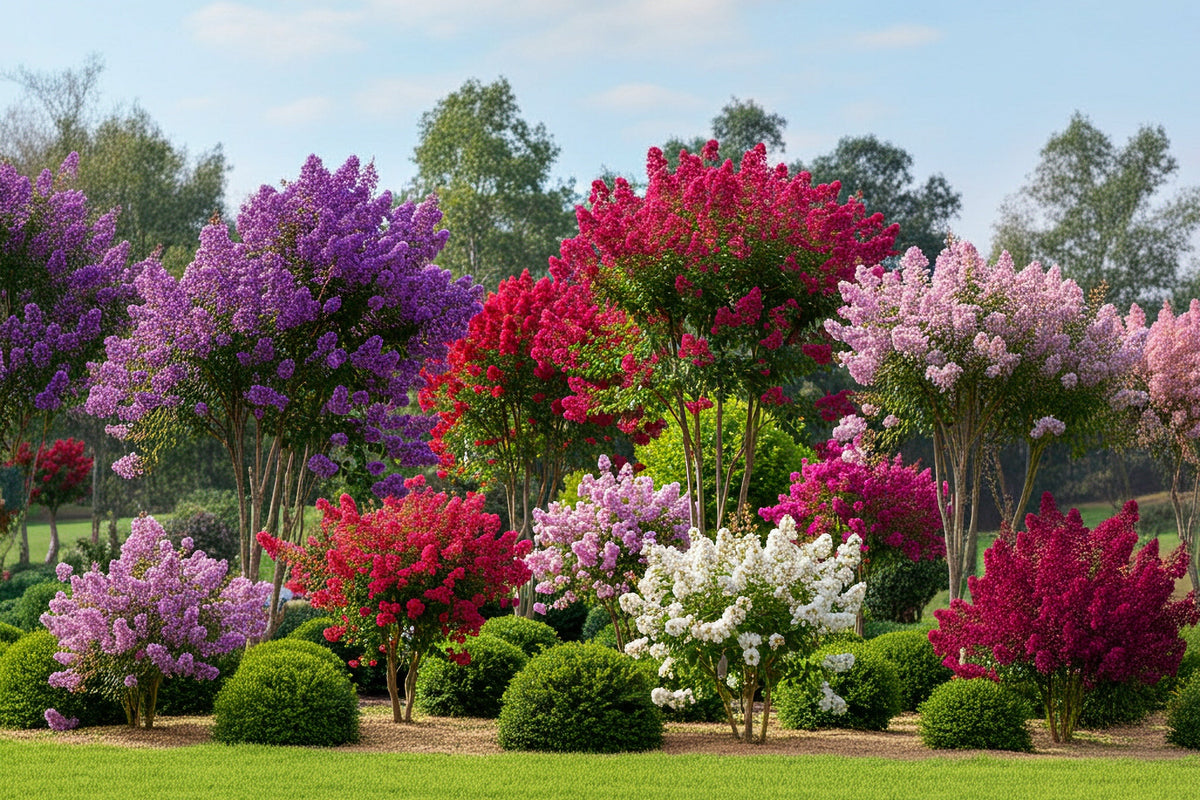 50 MIXED CREPE MYRTLE Lagerstroemia Indica Tree Shrub Crape  6 Color Mix - Red, Purple, Light Pink, Dark Pink, White, & Lilac Flower Seeds