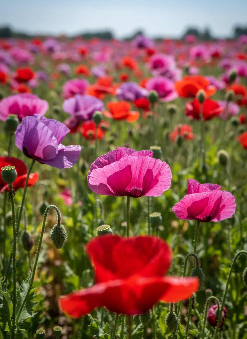 1000 PEPPERBOX POPPY MIX Papaver Somniferum Mixed Colors Red Violet Flower Seeds